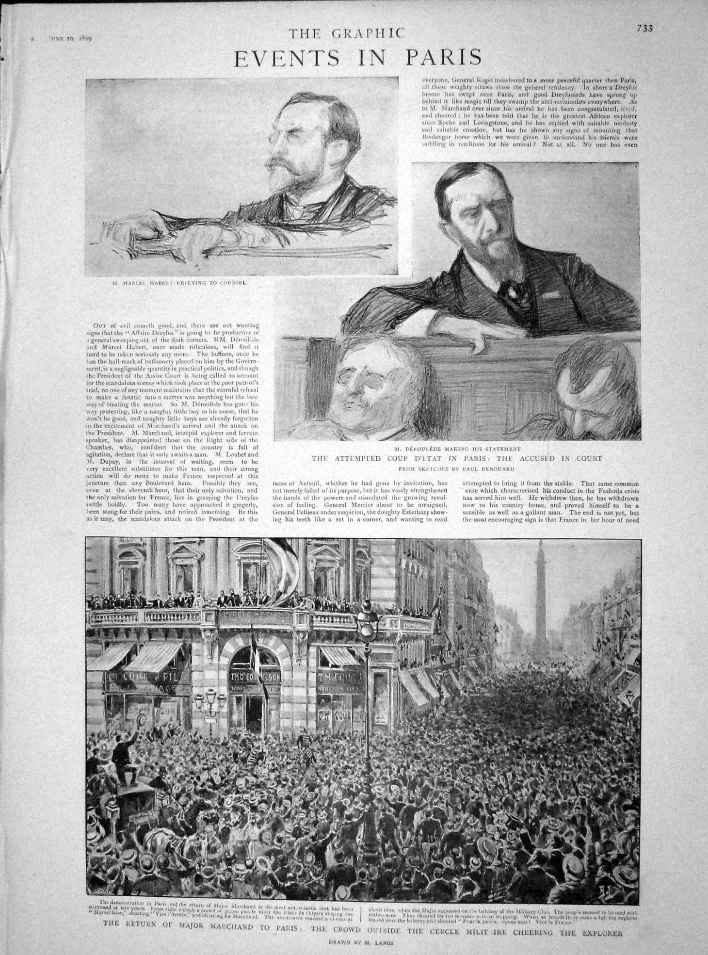 Old Antique Print 1899 Marcel Deroulede Paris Marchand Dreyfus Picquart 19th