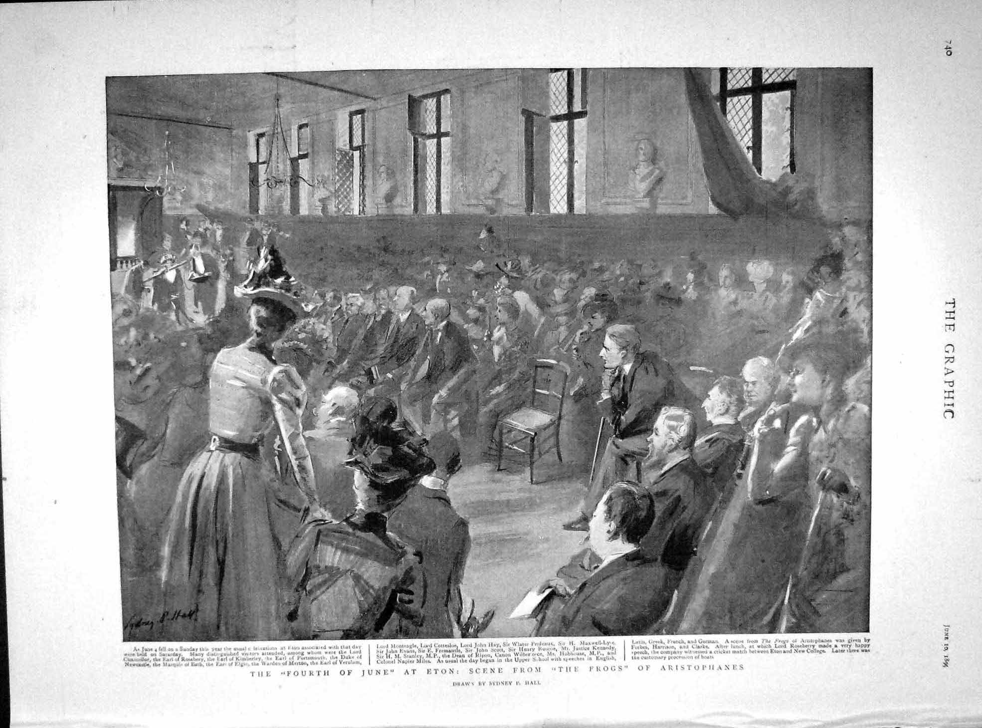 Original Old Antique Print 1899 Eton College Frogs Aristophanes Pradeaux Ripon