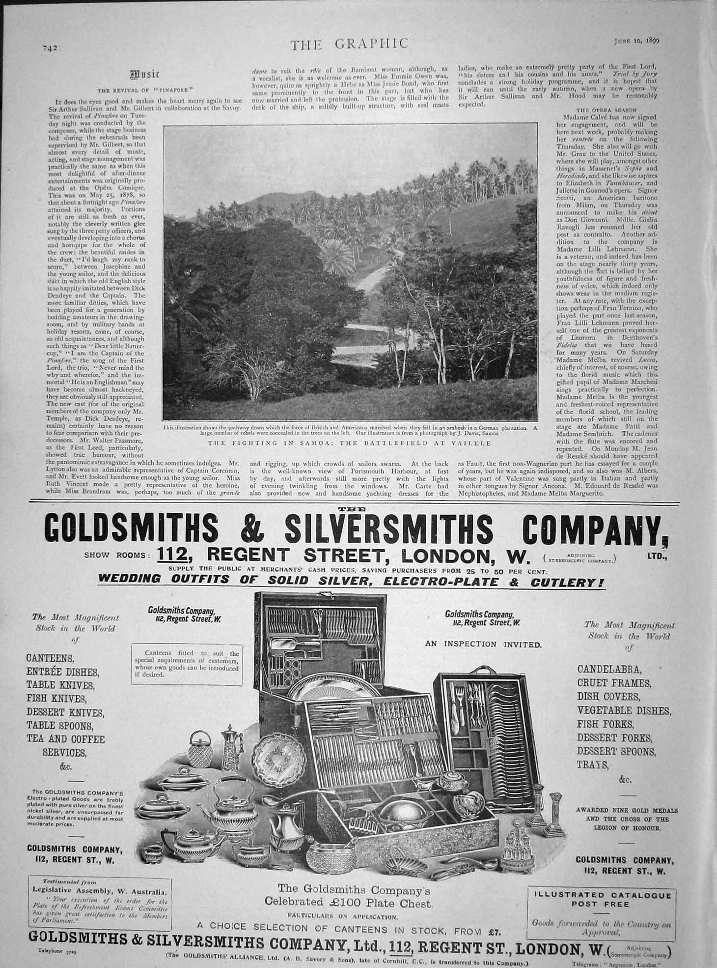 Original Old Antique Print 1899 Battle Field Vailele Samoa British America Sier