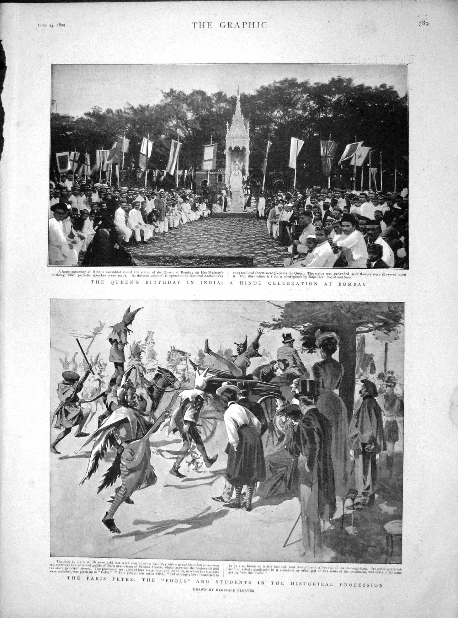 Old Antique Print 1899 Hindu Queen Birthday Bombay Ship Stella Polare Art 19th
