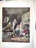 Old Antique Print 1899 Poor Family Home Extravagance Fire Bellows Colour 19th