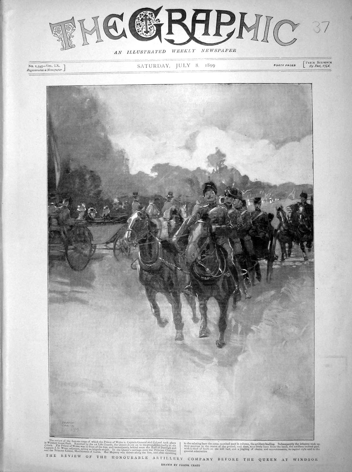 Original Old Antique Print 1899 Honourable Artillery Company Queen Winds 19th