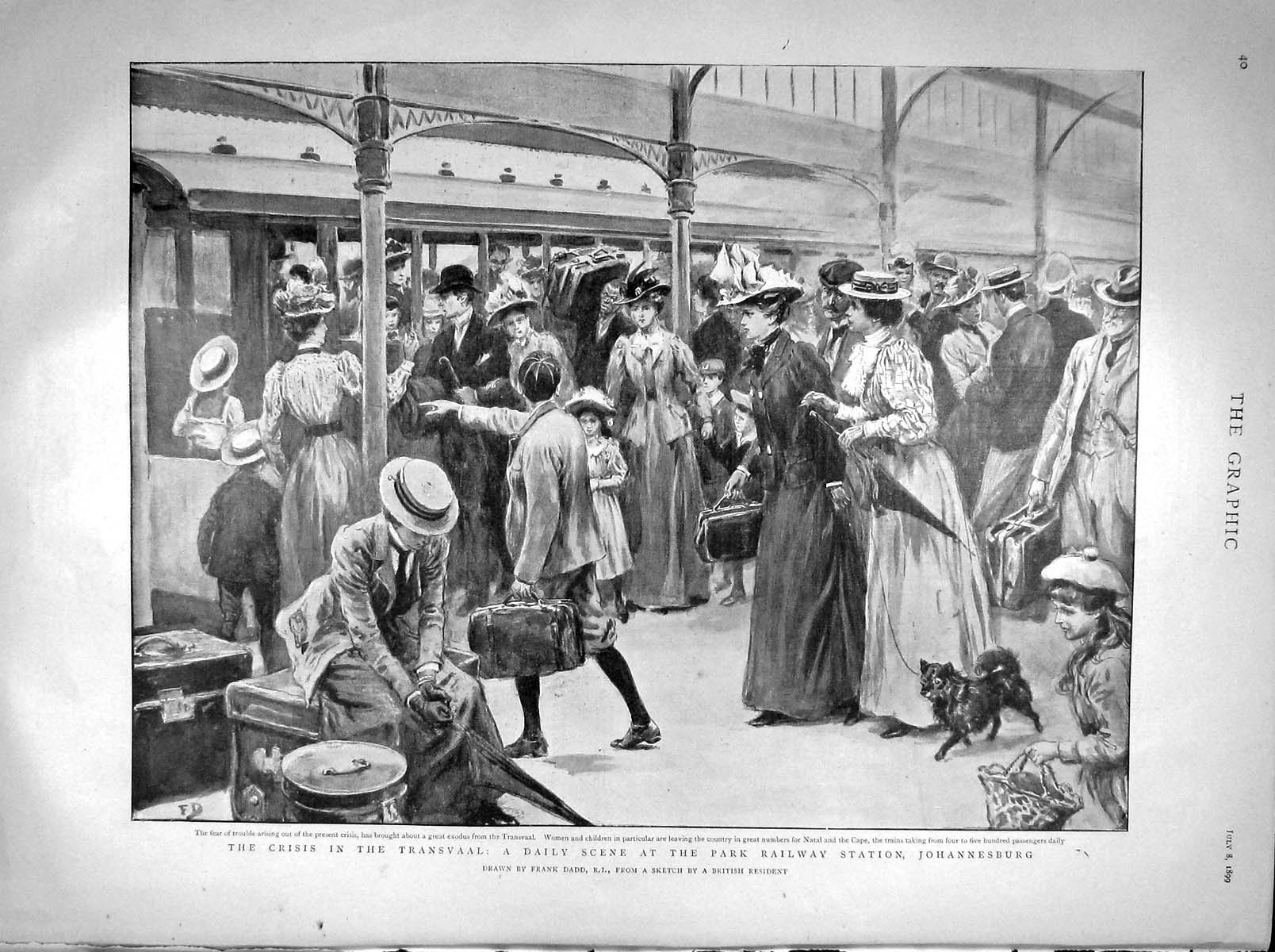 Old Antique Print 1899 Transvaal Park Railway Station Johannesburg Africa 19th
