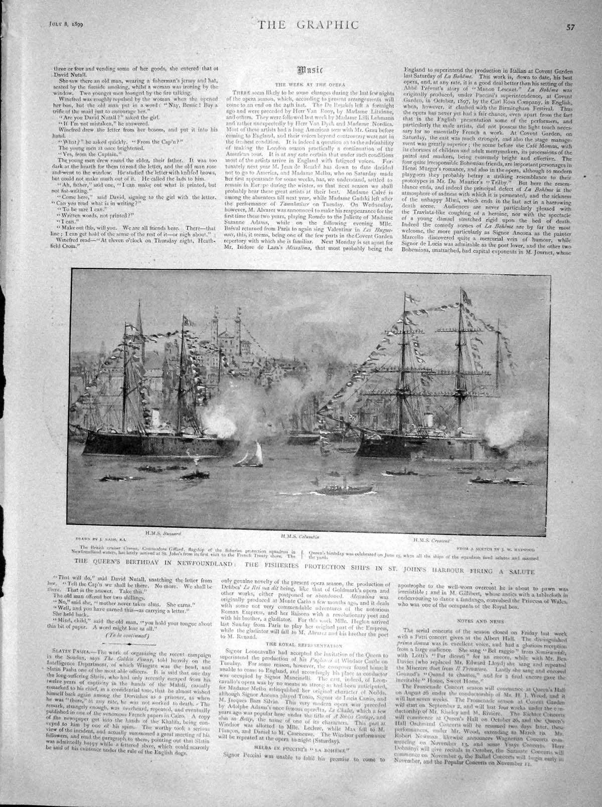 Original Old Antique Print 1899 Ships Buzzard Columbia Crescent John'S Harbour