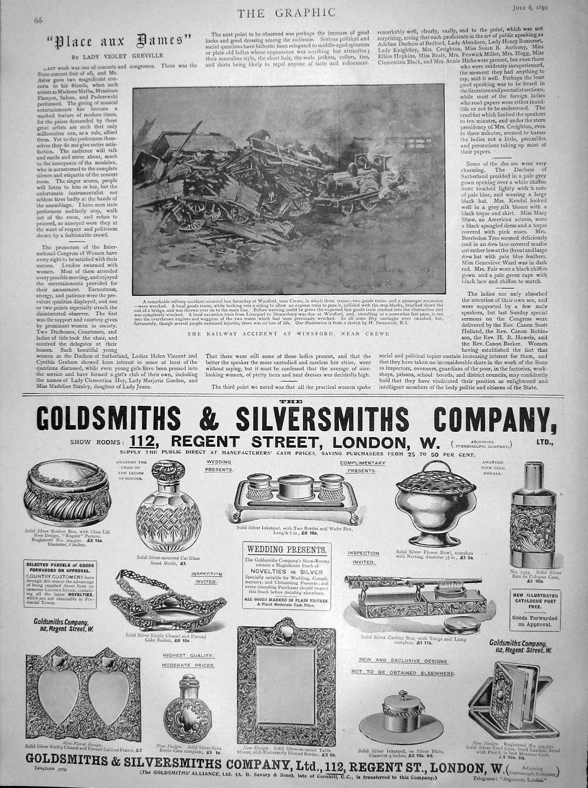 Original Old Antique Print 1899 Railway Train Accident Winsford Crewe Gsmith