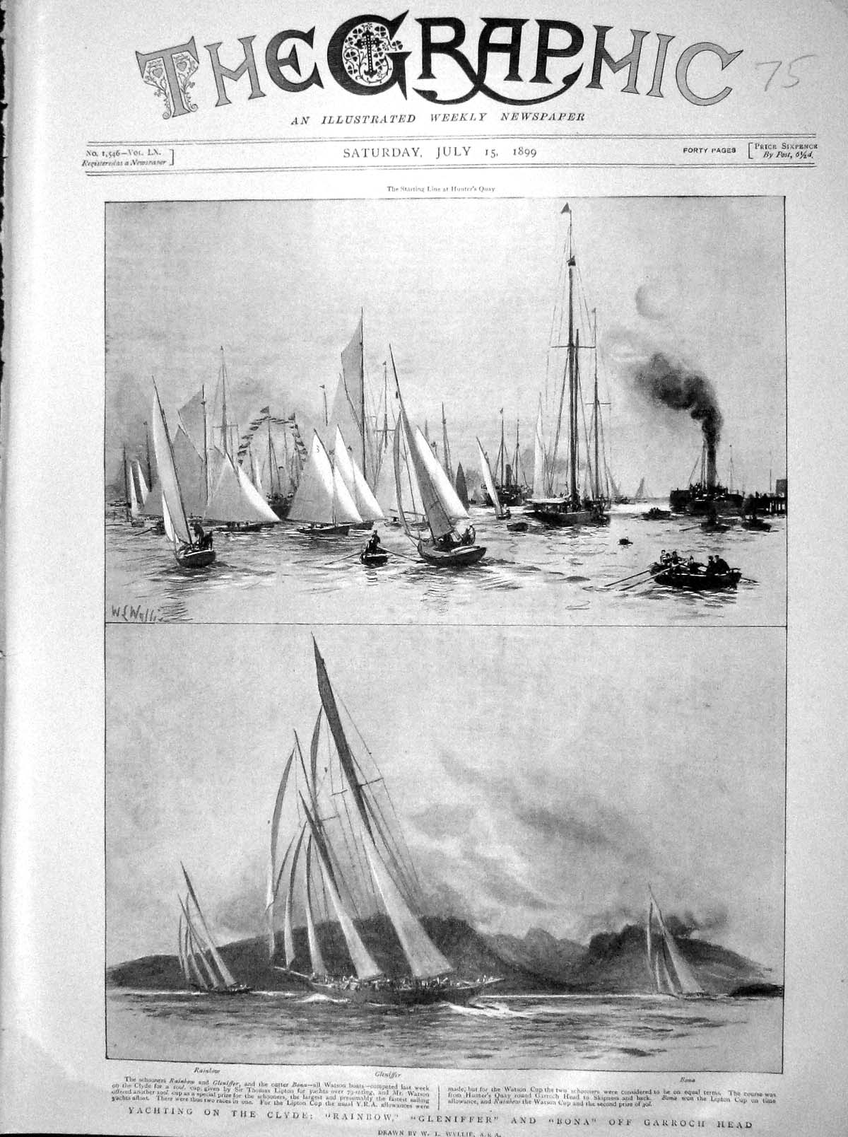 Original Old Antique Print 1899 Yacht Clyde Rainbow Gleniffer Bona Garro 19th