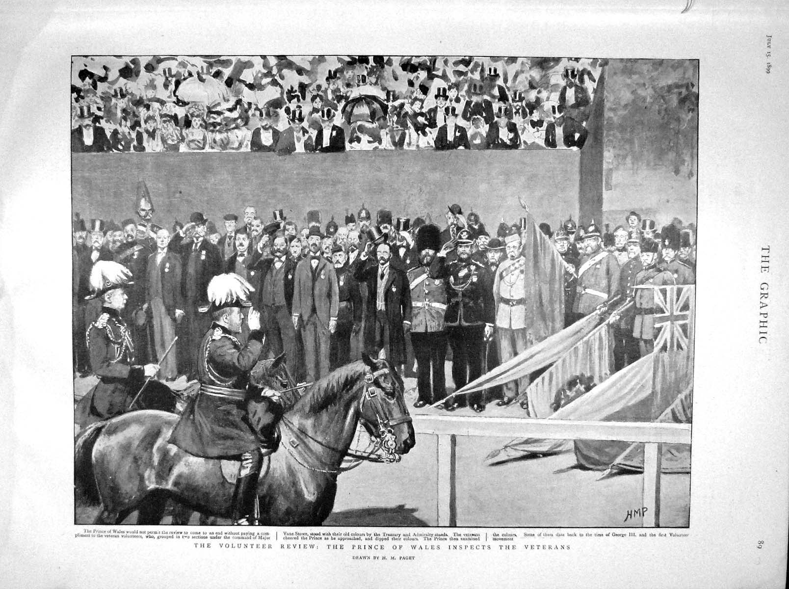 Old Antique Print 1899 Prince Wales Review War Veterans Edinburgh Freedom 19th
