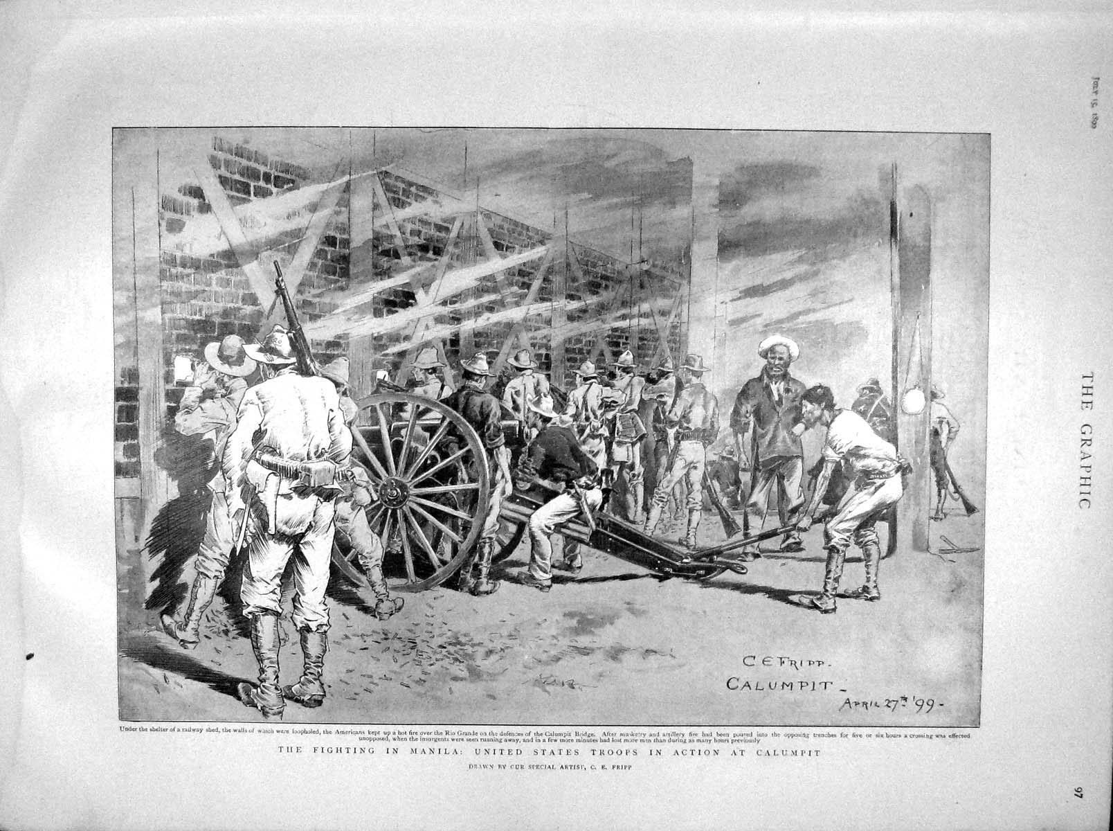 Old Antique Print 1899 Fighting Manila Calumpit Musicians Balfe Goddard 19th