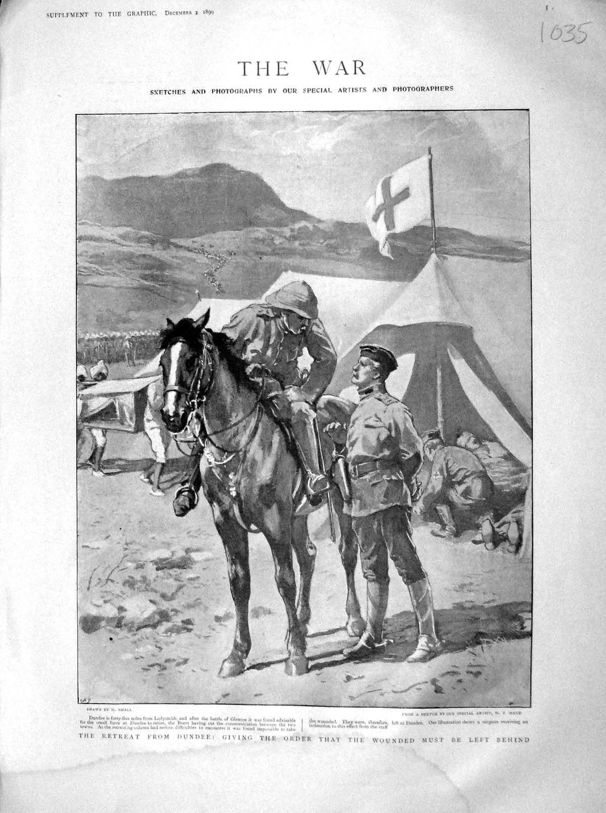 Old Antique Print 1899 War Dundee Ladysmith Hospital Tent Death Symons 19th