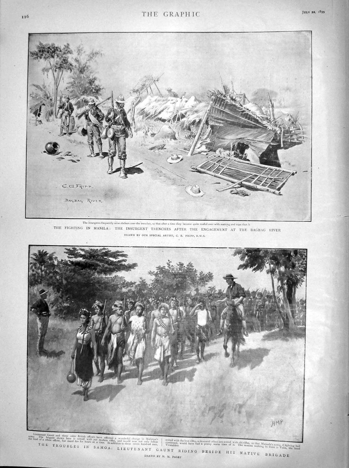 Old Antique Print 1899 War Manila Insurgent Bagbag Samoa Gaunt Malietoa 19th