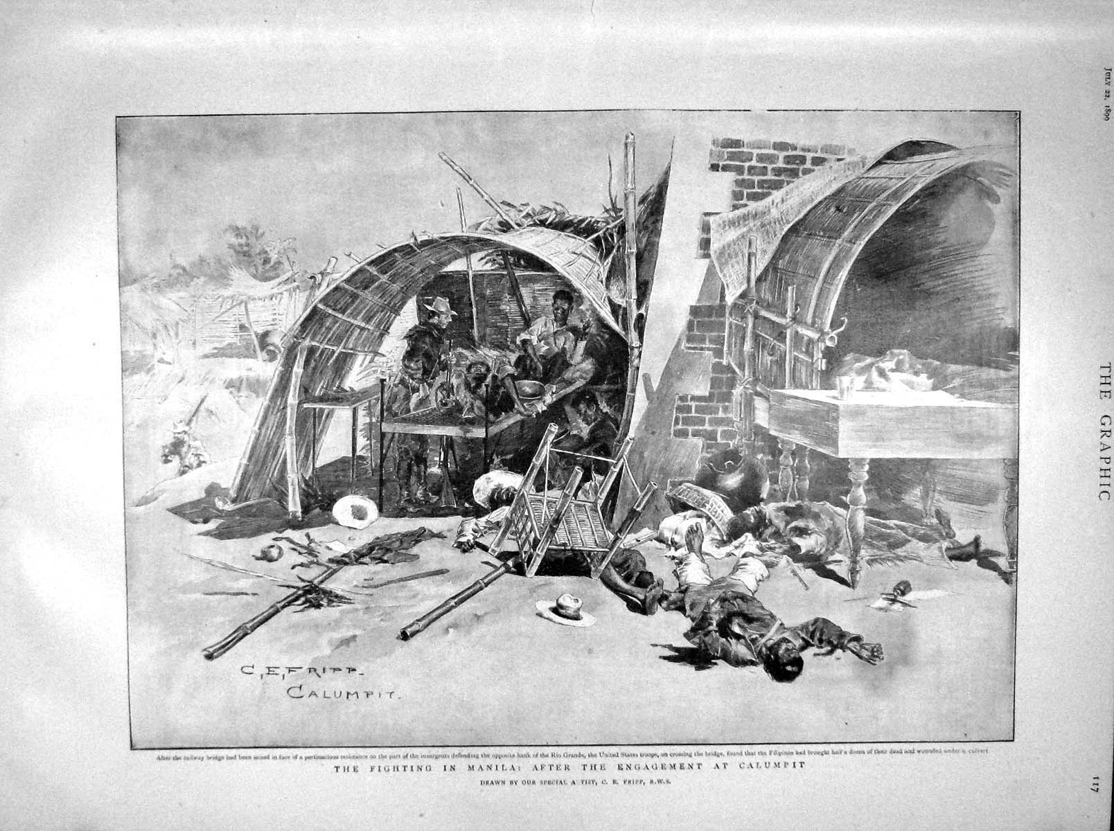 Old Antique Print 1899 Fighting Manila Calumpit Bisley Sport Elcho Shield 19th
