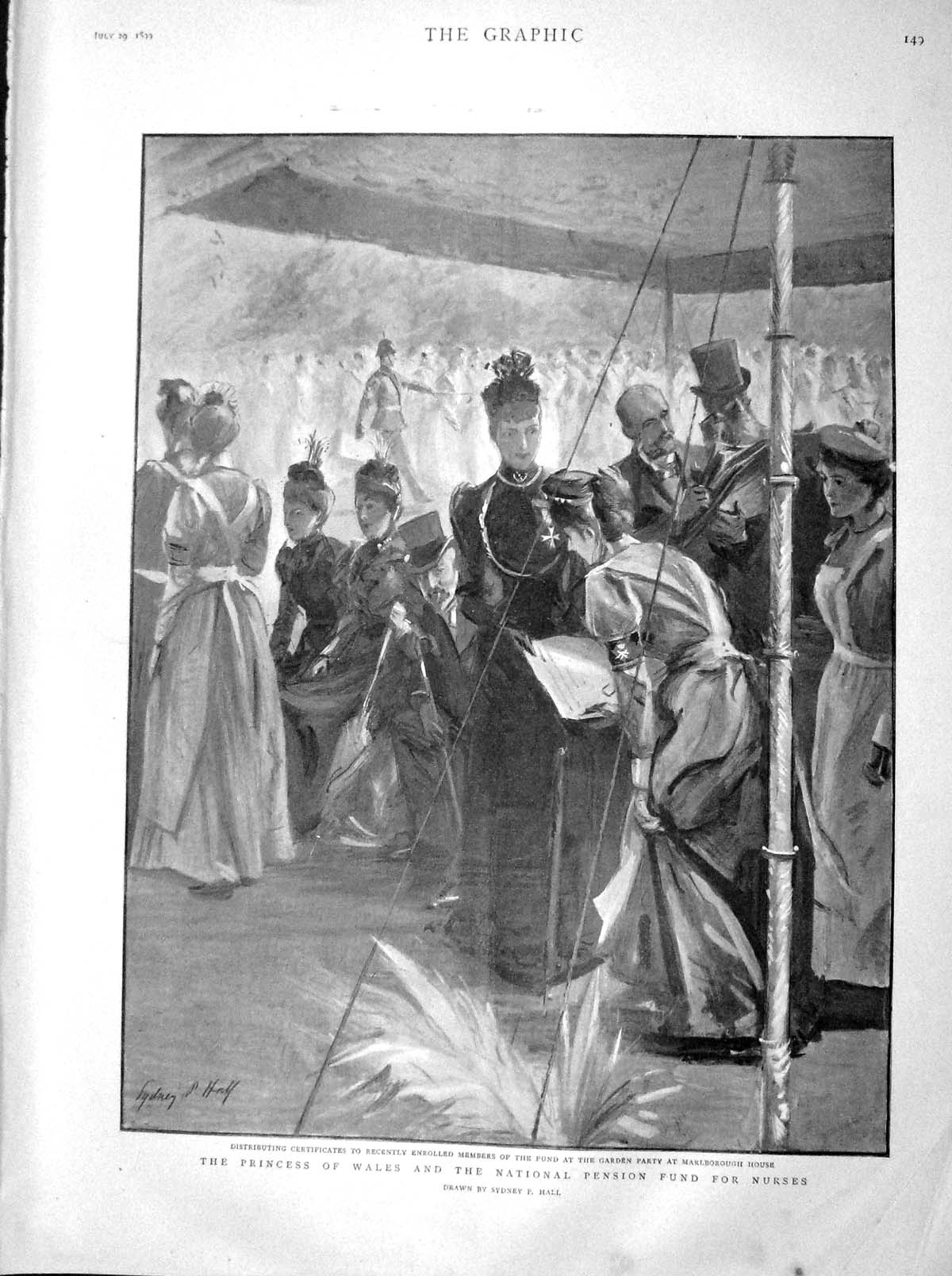 Old Antique Print 1899 Princess Wales Marlborough Nurses Fund Bisley Men 19th
