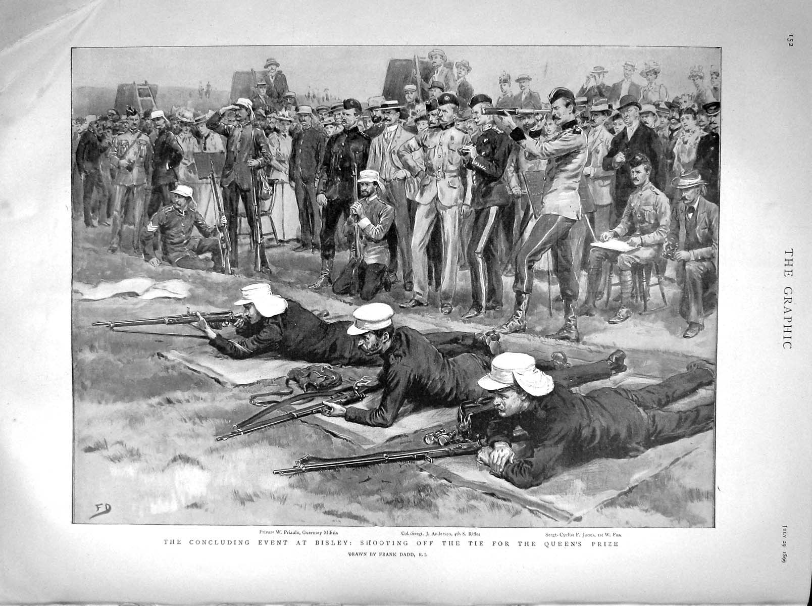 Original Old Antique Print 1899 Bisley Shooting Queen'S Priaulx Anderso 19th
