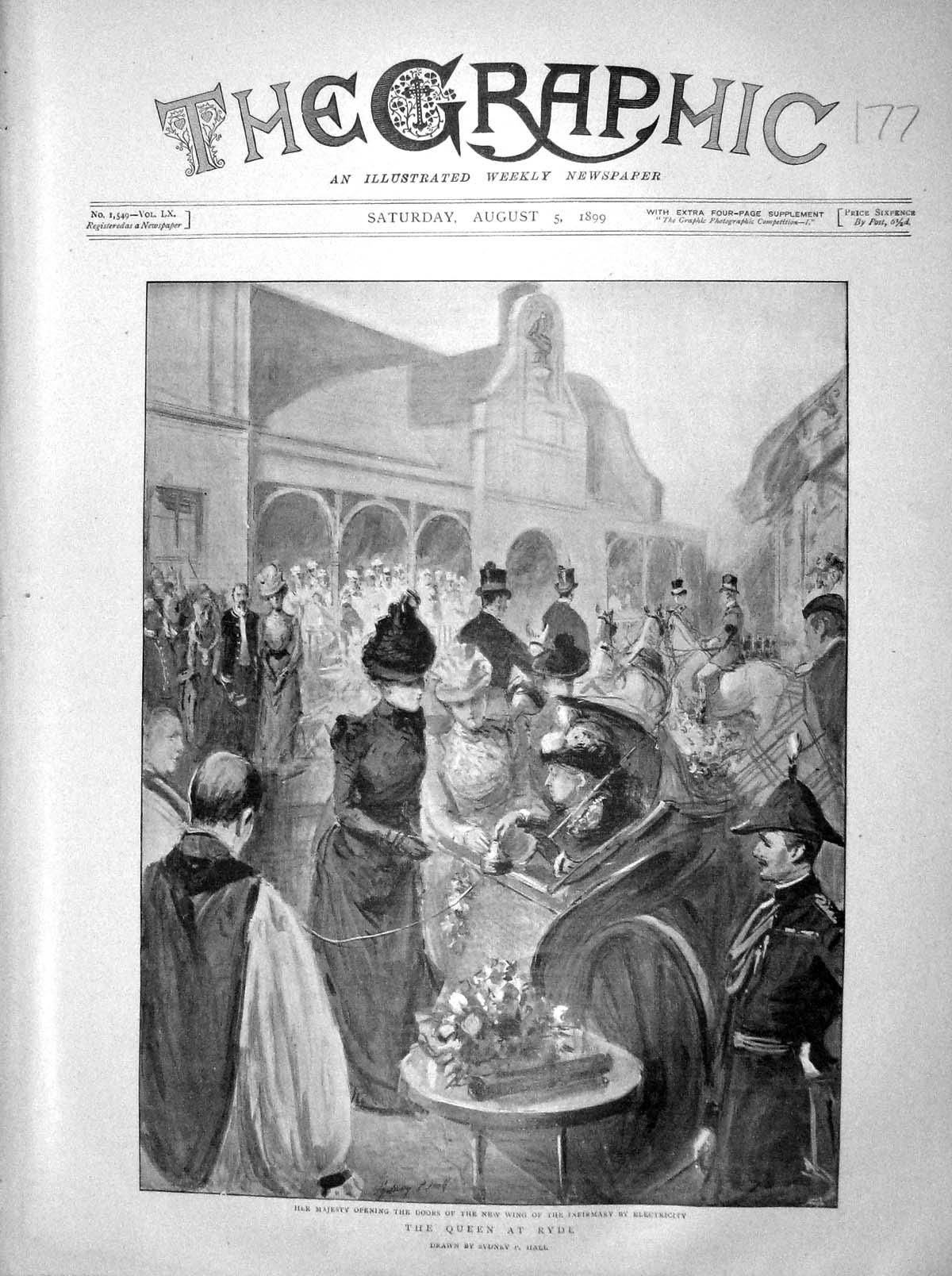 Original Old Antique Print 1899 Queen Ryde Opening Doors Infirmary Electricity