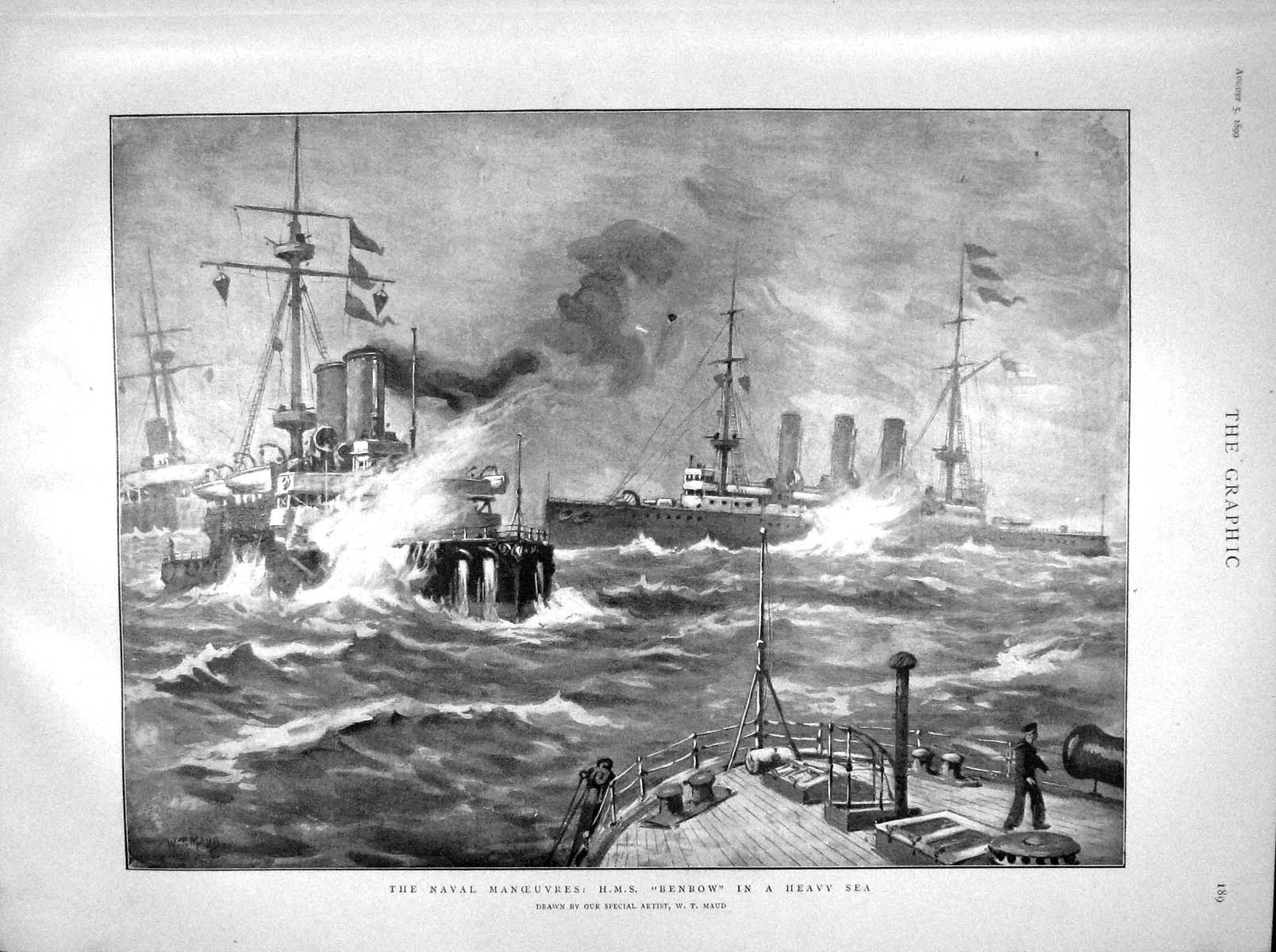 Old Antique Print 1899 Navy Ship Benbow Pauncefote Parsons Routledge Men 19th