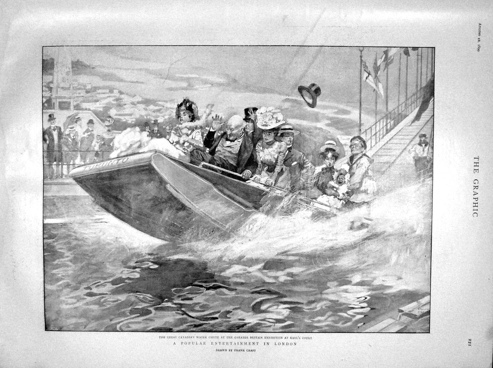 Original Old Antique Print 1899 Canadian Water Chute Earl'S Court Dreyfus 19th