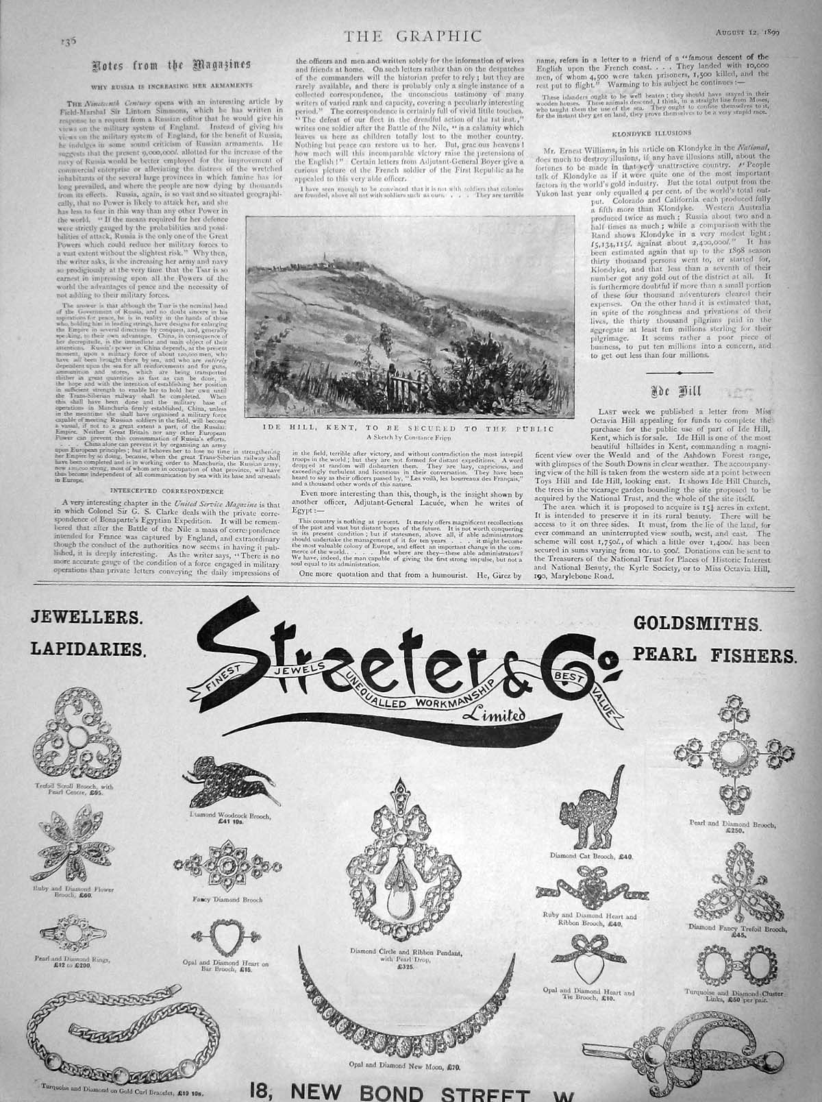 Original Old Antique Print 1899 Ide Hill Kent Advertisement Streeter Gsmith