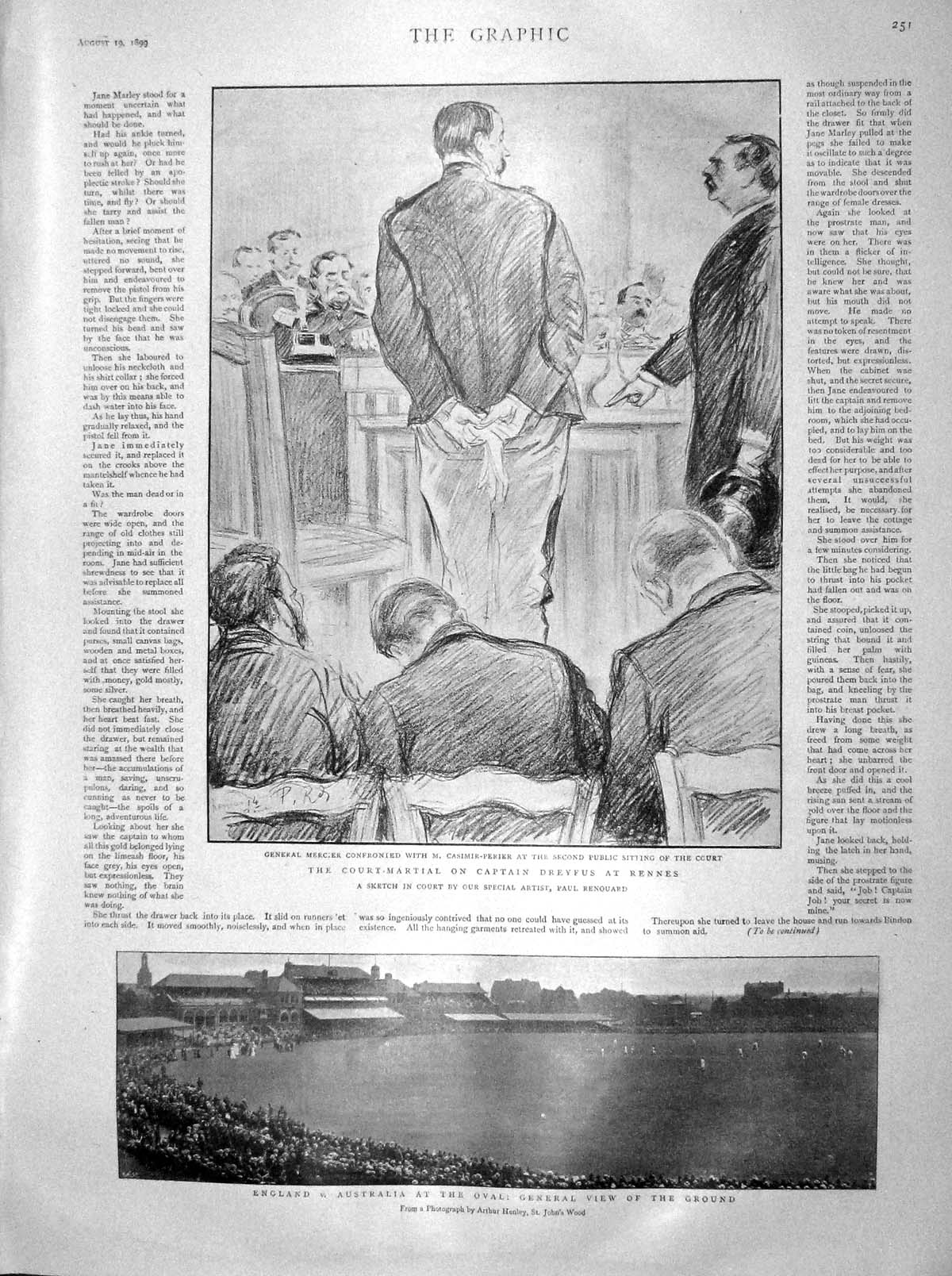 Original Old Antique Print 1899 Dreyfus Rennes Oval Cricket Cycling Ceylon Bear