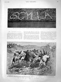 Original Old Antique Print 1899 Crew Ship Scylla Island Standia Charge Horses