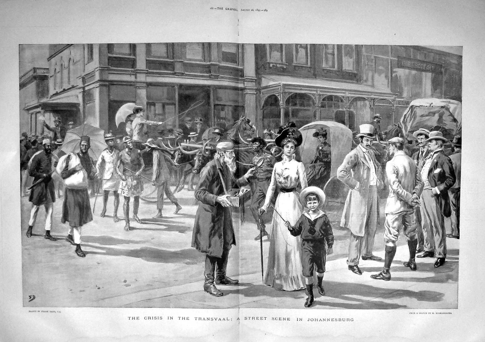 Original Old Antique Print 1899 Street Scene Johannesburg Transvaal War Africa