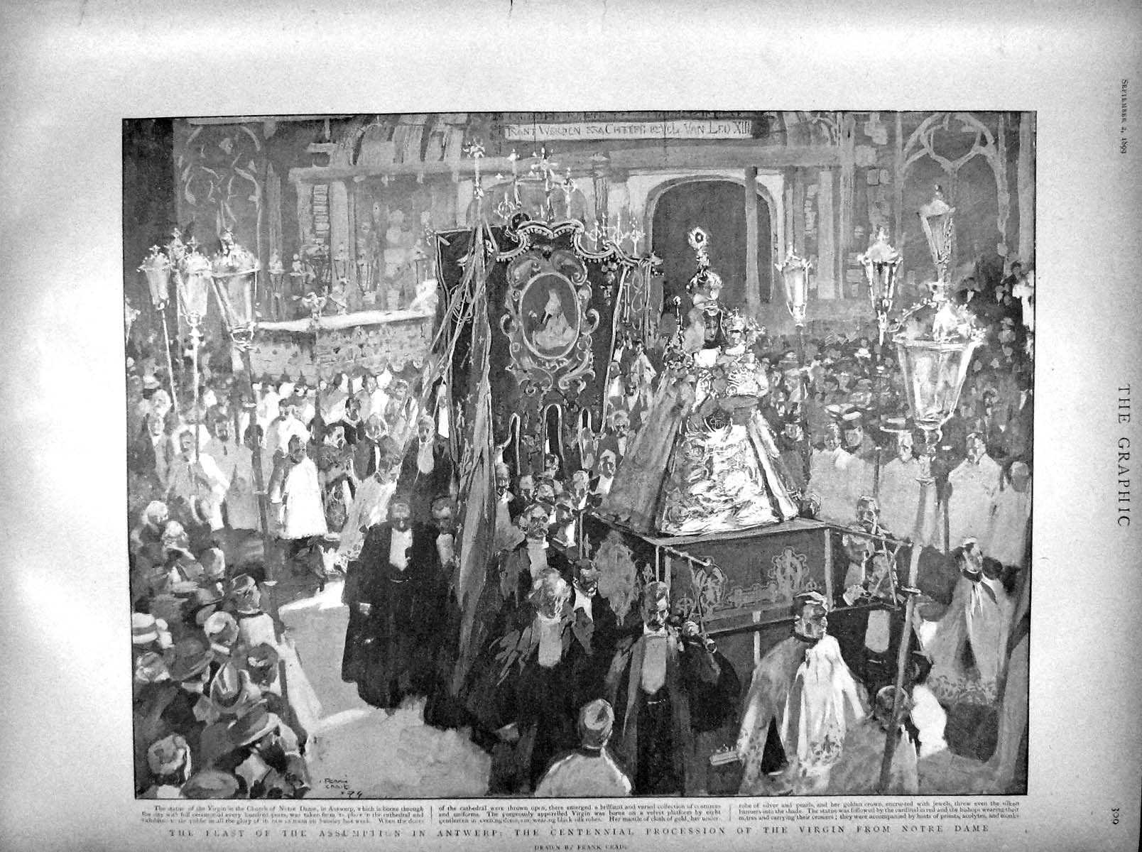 Original Old Antique Print 1899 Assumption Antwerp Notre Dame Dragoons Trooper