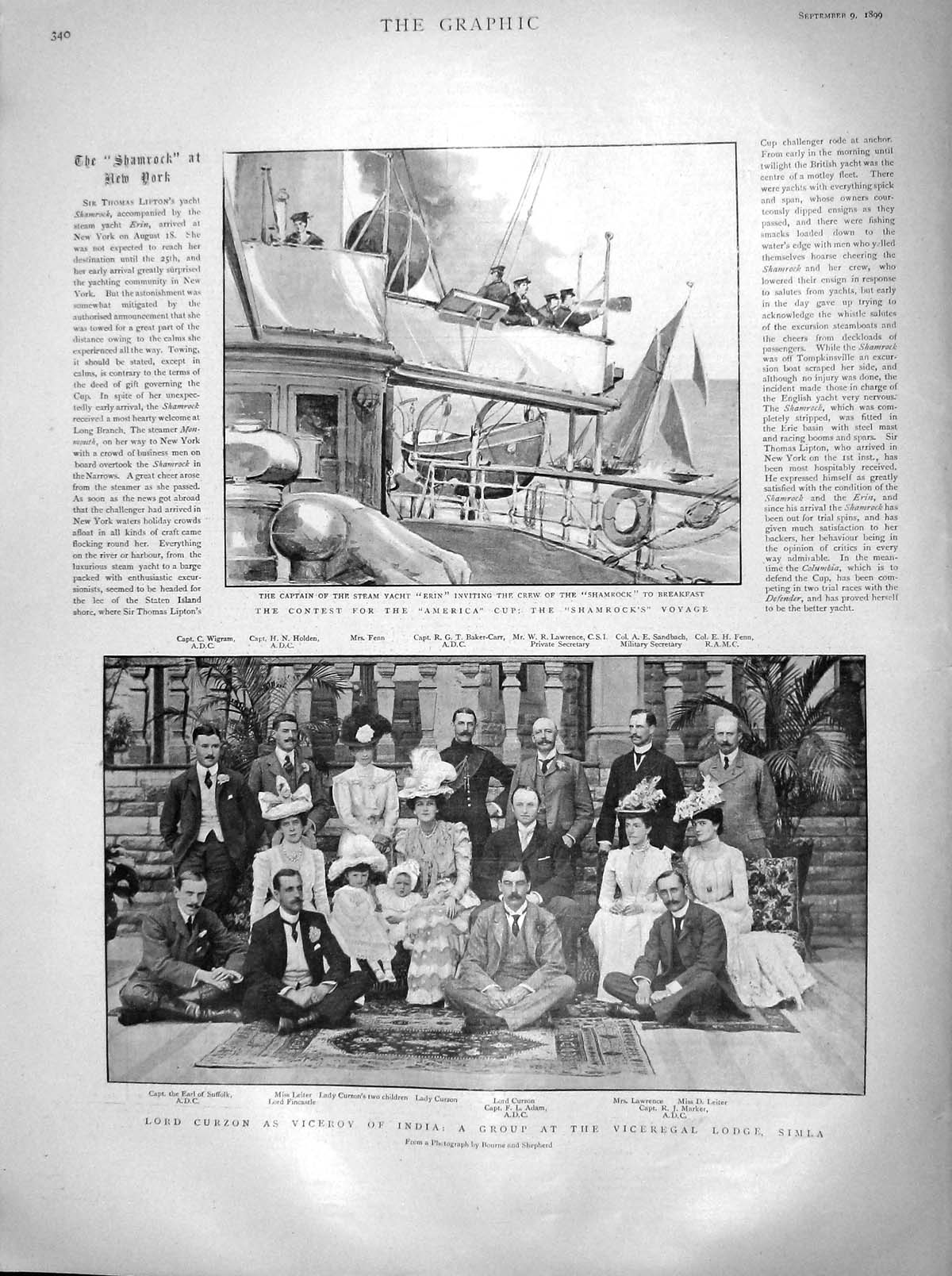Old Antique Print 1899 Lord Curzon Viceroy India Simla Shamrock Ship Cup 19th