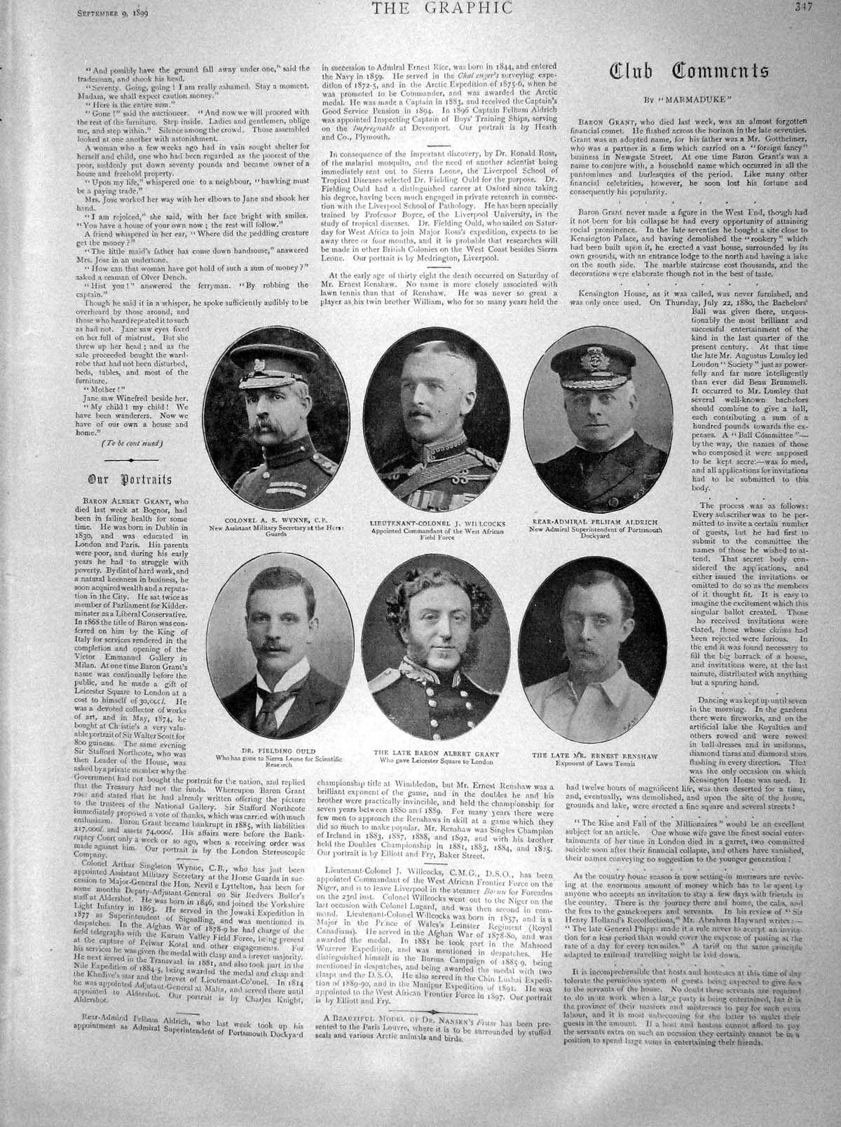 Old Antique Print 1899 Wynne Willcocks Aldrich Ould Grant Renshaw War Men 19th