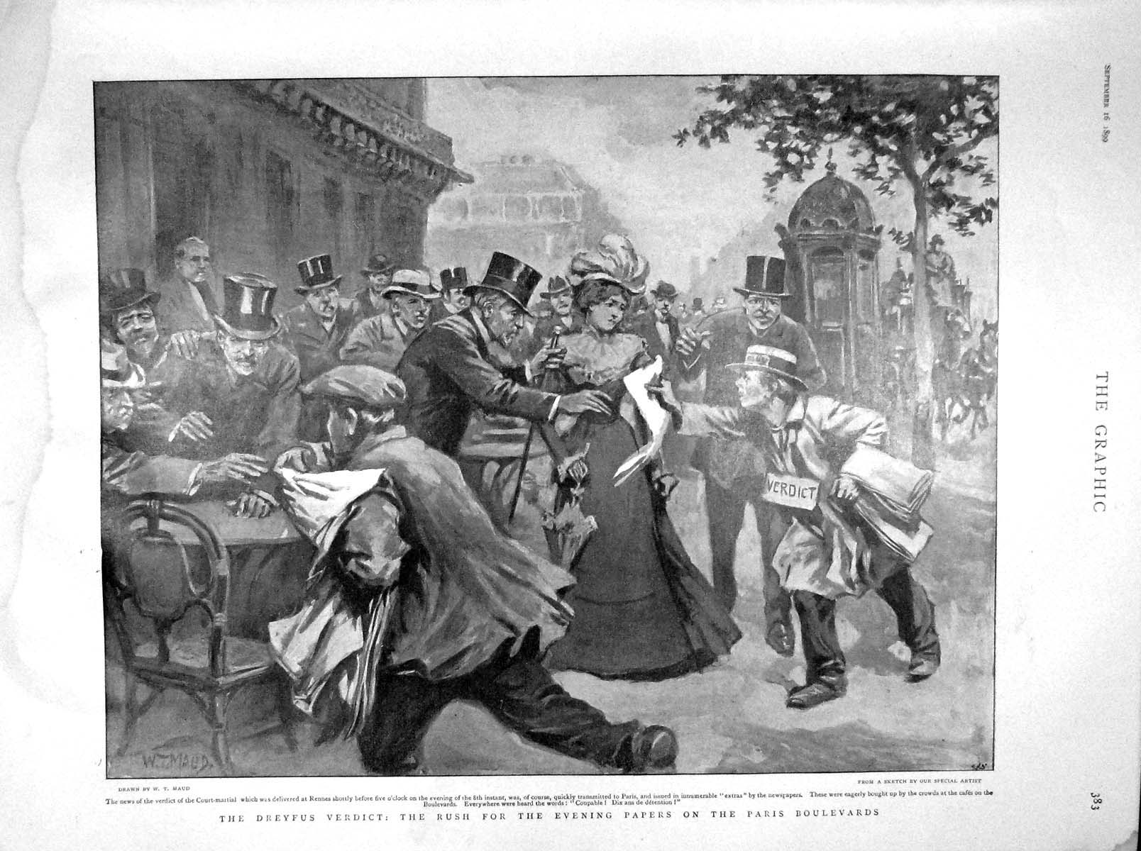 Old Antique Print 1899 Dreyfus Court-Martial Paris Coaching Ceylon Horses 19th