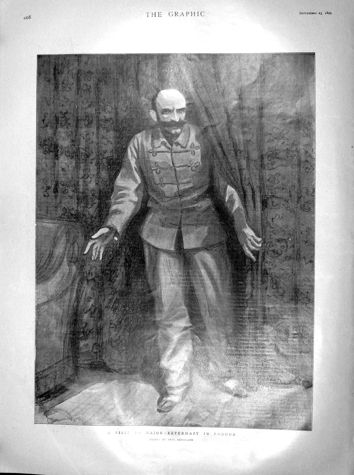 Original Old Antique Print 1899 Portrait Major Esterhazy London Paul Renouard
