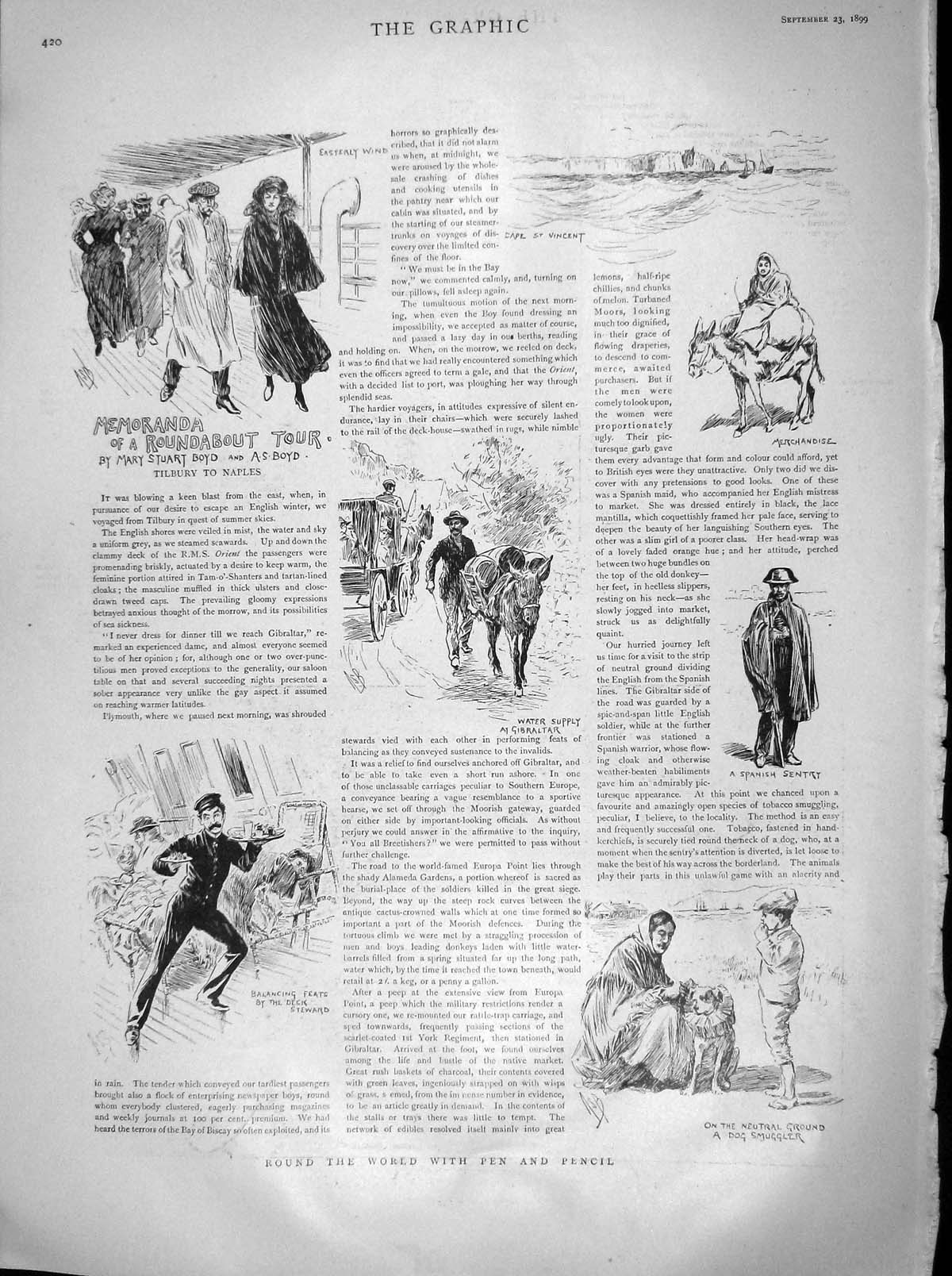 Old Antique Print 1899 Worl Tour Naples Pompeii Deck Steward Notre Dame 19th