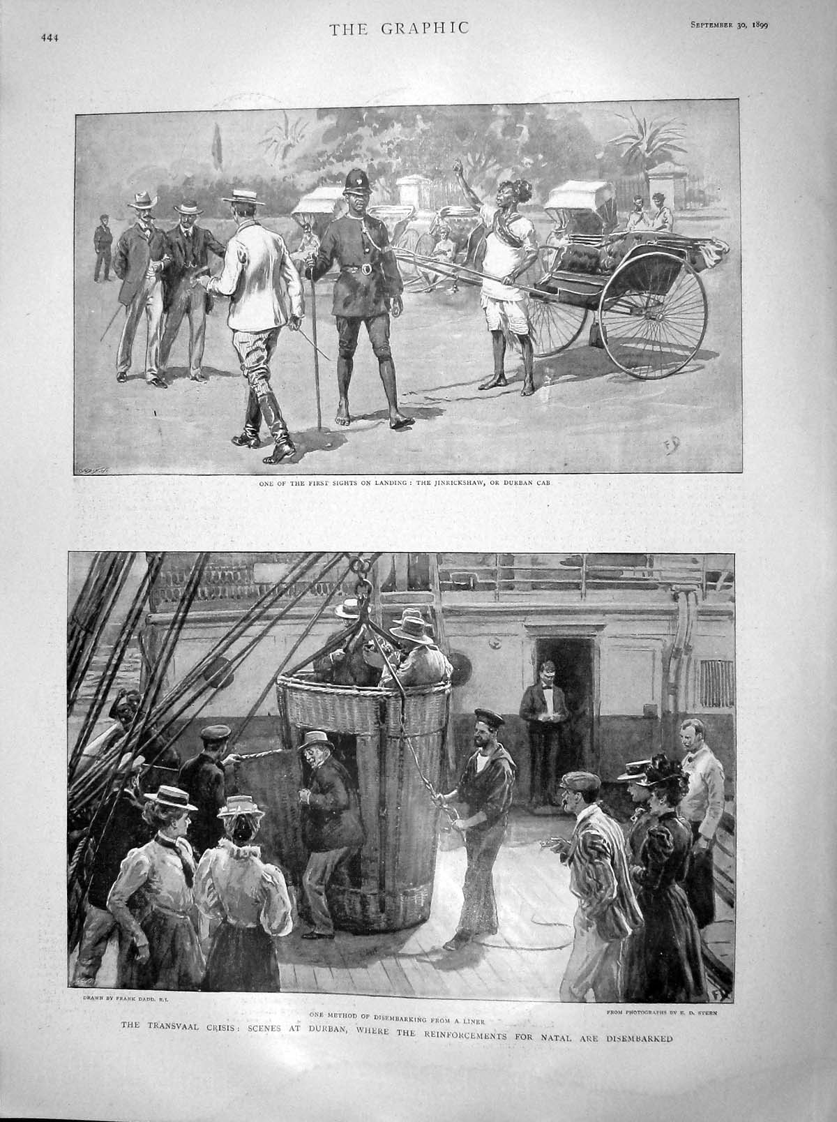 Original Old Antique Print 1899 Transvaal Natal Jinrickshaw Cape Town War Siers