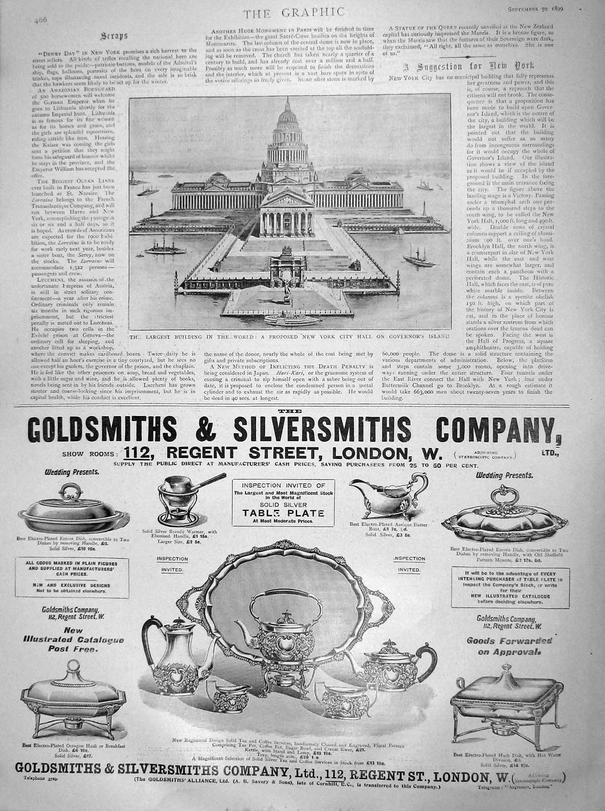 Original Old Antique Print 1899 Building New York City Hall Governor'S Victorian