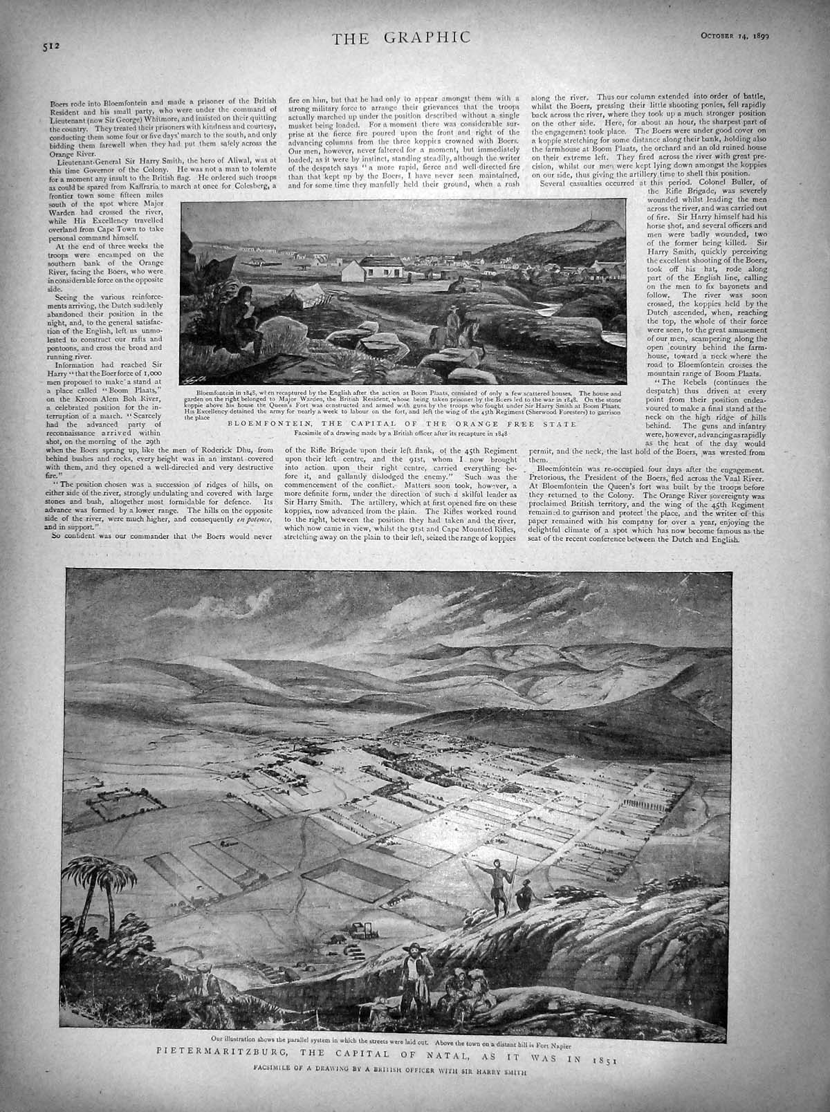 Old Antique Print 1899 Bloemfontein Africa Pietermaritzburg War Aldershot 19th