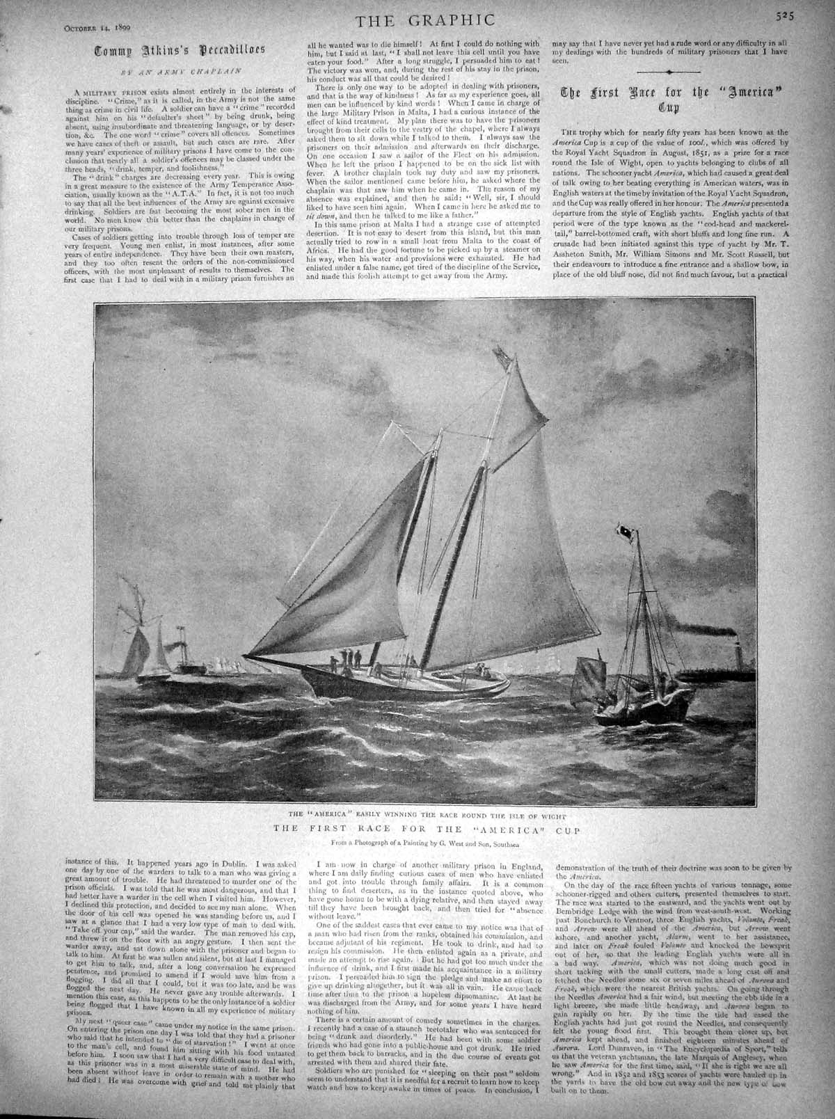 Original Old Antique Print 1899 America Yacht Race Cup Isle Wight Sport 19th