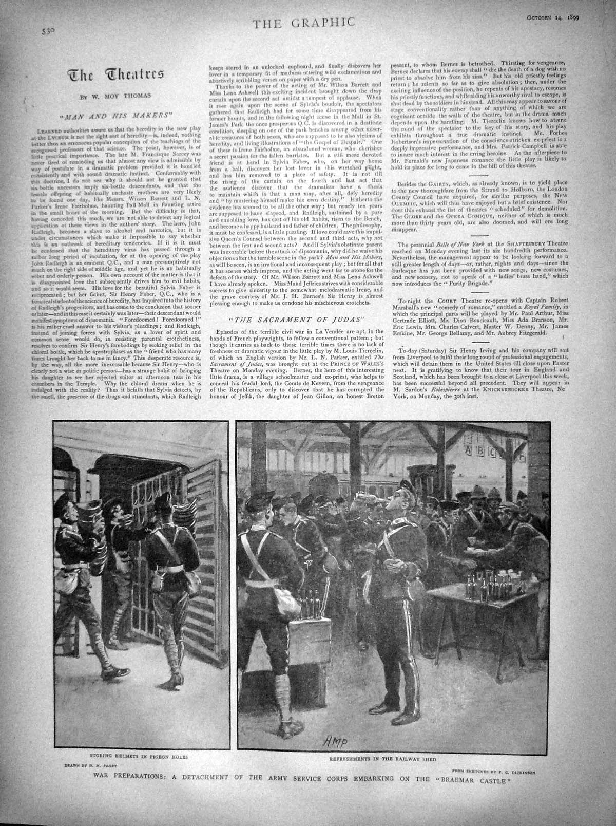 Original Old Antique Print 1899 Army Siers Braemar Castle Helmets Railway Shed