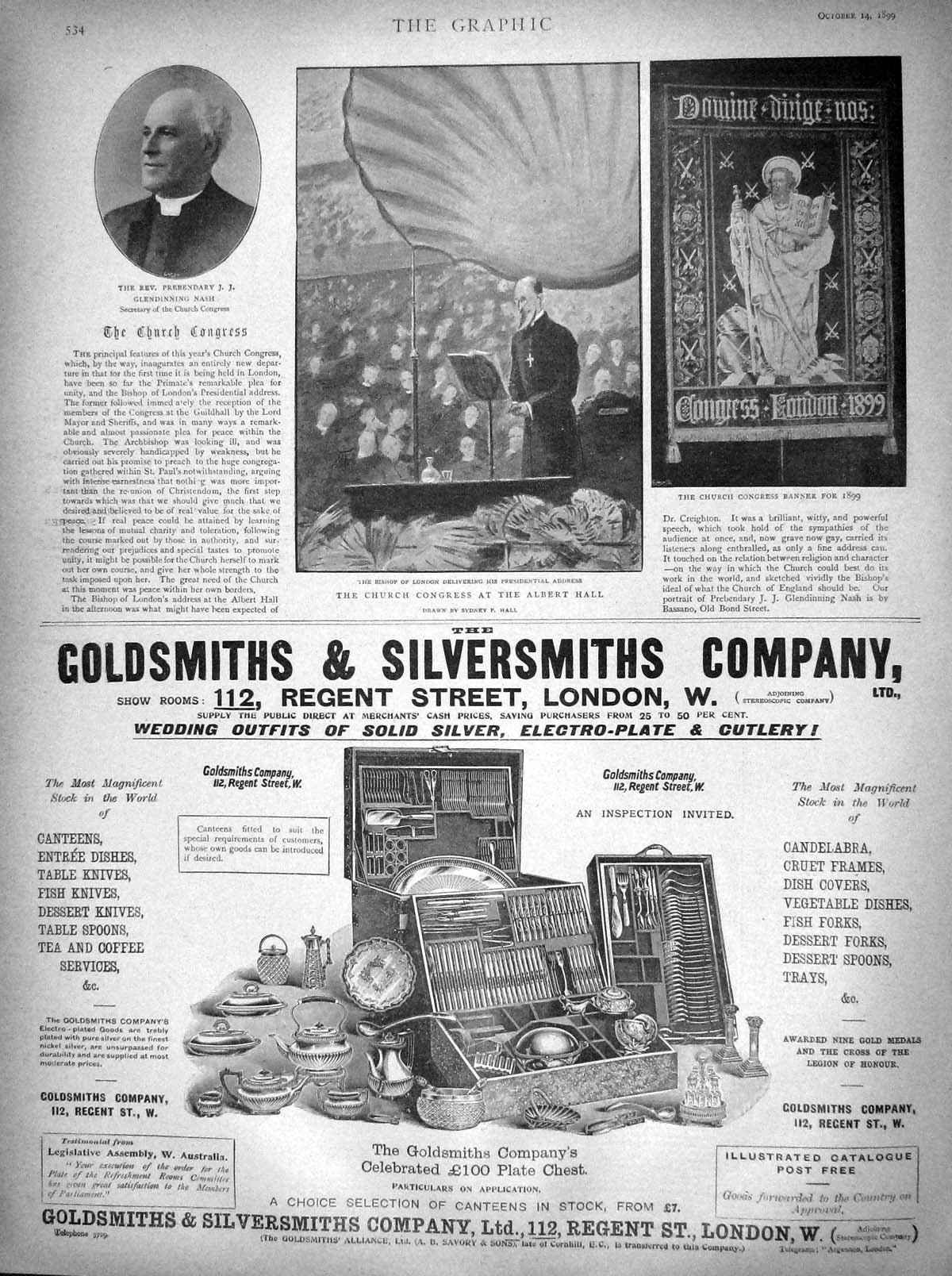 Original Old Antique Print 1899 Church Congress Albert Hall Nash Bishop London