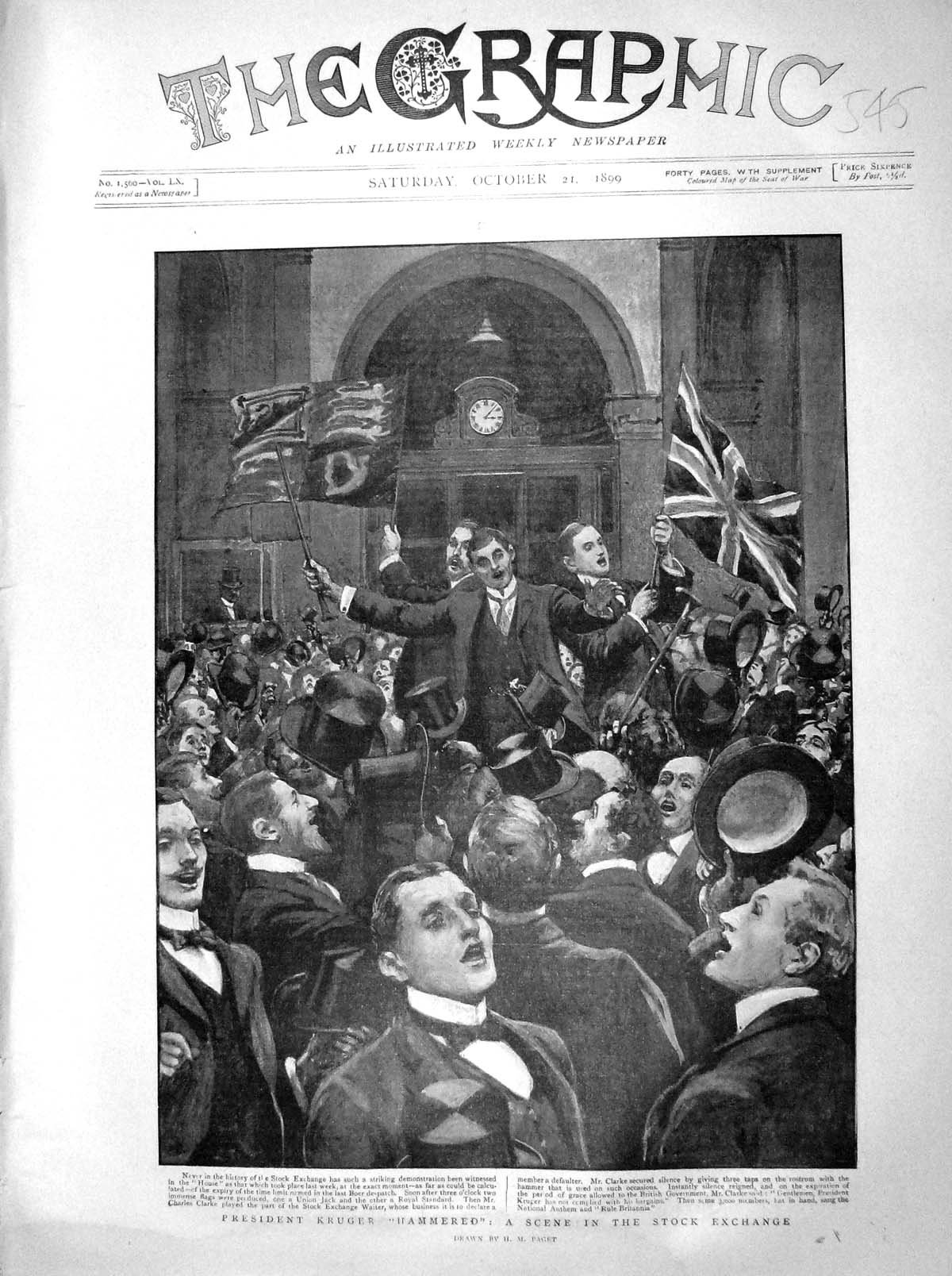 Original Old Antique Print 1899 President Kruger Stock Exchange National Anthem