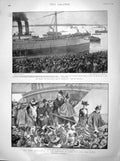 Original Old Antique Print 1899 Steamer Ship Dunottar Castle Southampton Buller