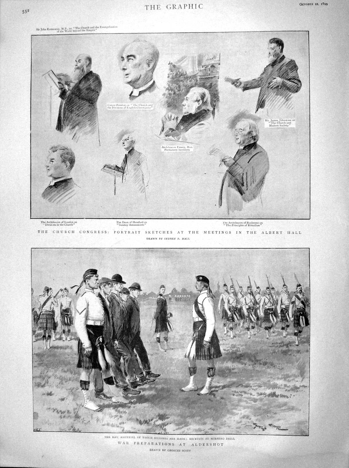 Original Old Antique Print 1899 War Aldershot Church Congress Albert Bey Colomb