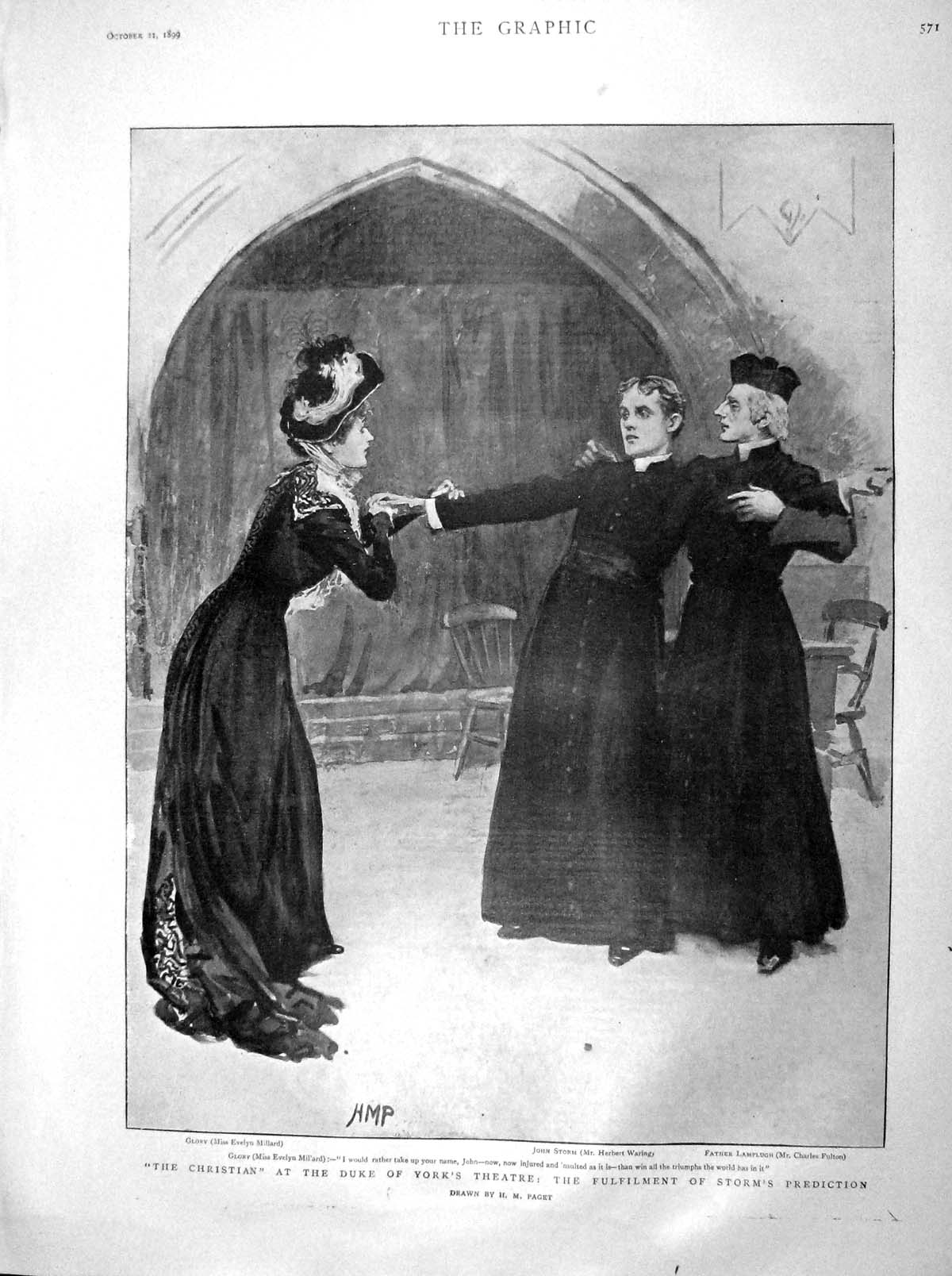 Old Antique Print 1899 Duke York Theatre Army Nurses Braemar Castle Ship 19th