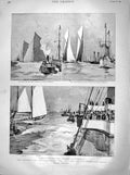 Old Antique Print 1899 America'S Cup Erin Shamrock Columbia Ships Sport 19th