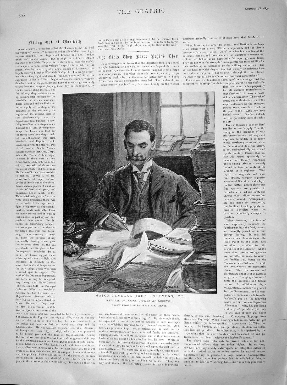 Original Old Antique Print 1899 Portrait Major-General John Steevens Woolwich