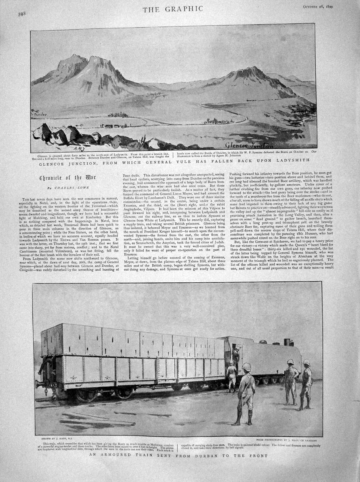 Old Antique Print 1899 Glencoe Yule Ladysmith Train Durban Woolwich War 19th