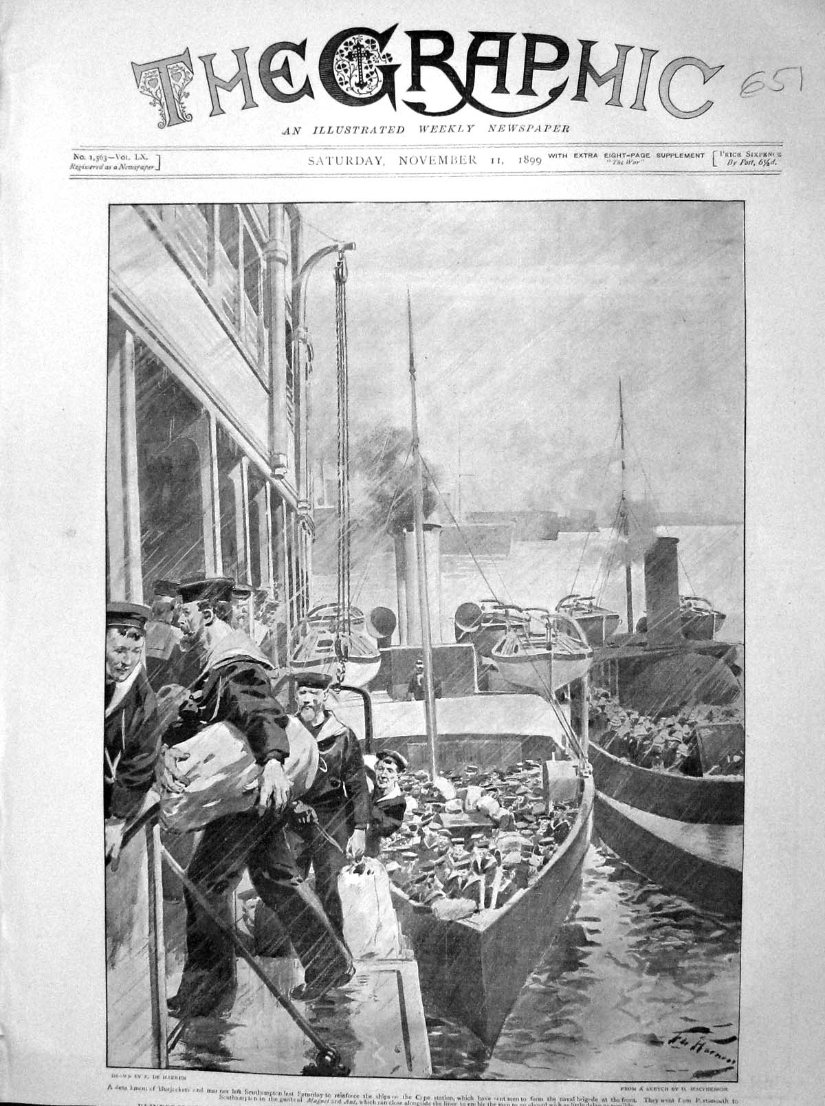 Old Antique Print 1899 Bluejackets Ship Briton Southampton Cape Station 19th