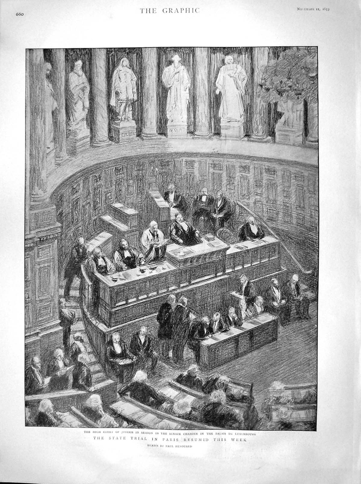 Old Antique Print 1899 High Court Justice Senate Chamber Paris Luxembourg 19th