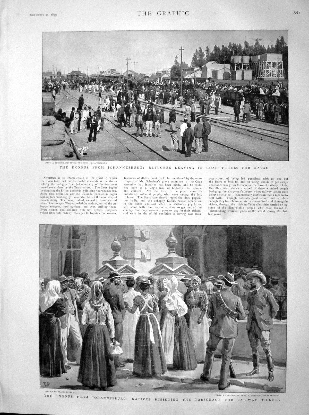 Original Old Antique Print 1899 Exodus Johannesburg Coal Natal Ladysmith 19th