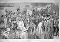 Original Old Antique Print 1899 War Siers Farewell Railway Station Scene 19th