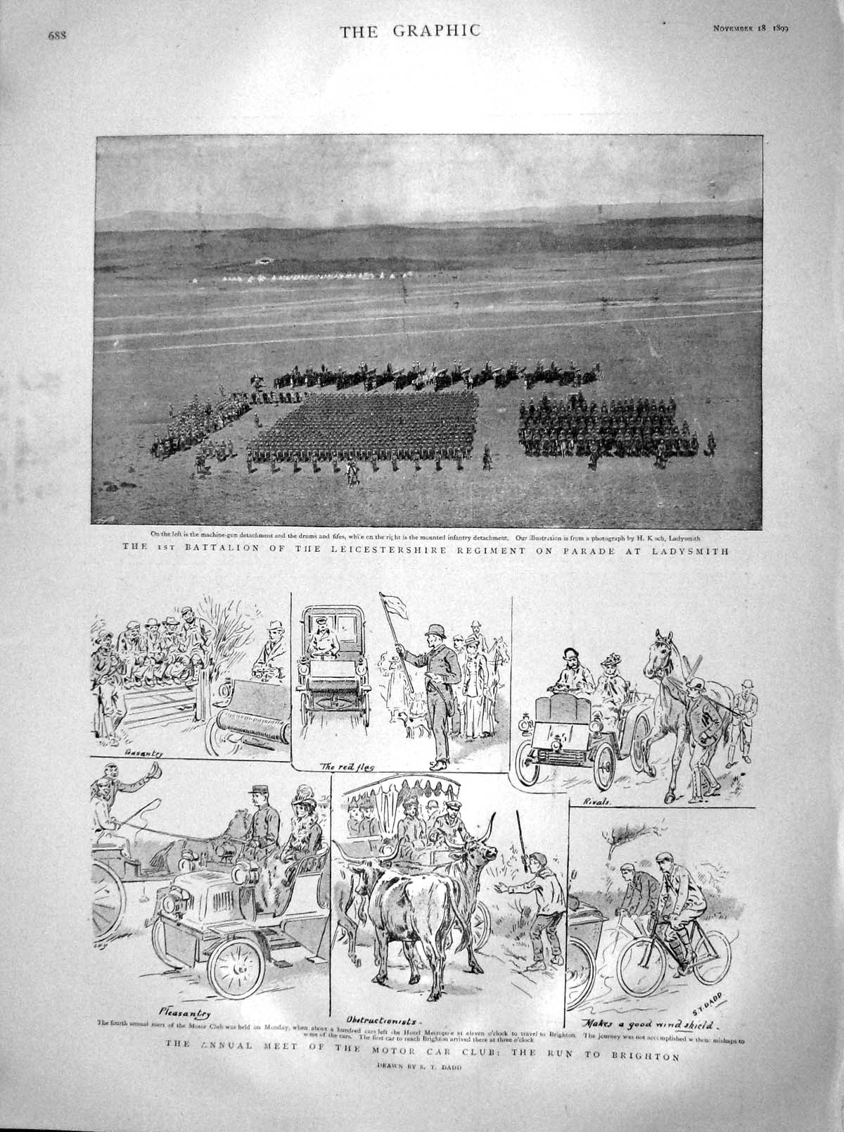 Old Antique Print 1899 Ladysmith Motor Car Club Field Hospital Dublin War 19th
