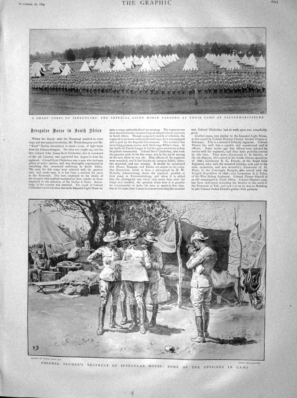 Old Antique Print 1899 Pietermaritzburg Plumer Camp Ladysmith White War 19th