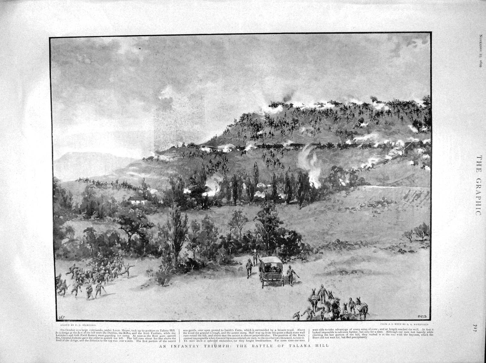 Original Old Antique Print 1899 Battle Talana Hill War Lucas Meyer Wyndham 19th
